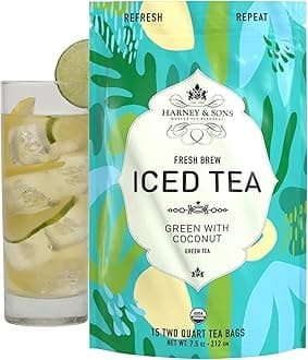 Harney & Sons Organic Green with Coconut Fresh Brew Iced Tea | 15ct, Brews up to 30 quarts of Iced Tea