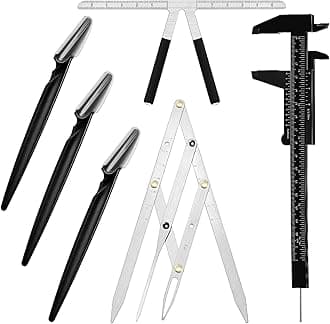 6 Pieces Tattoo Eyebrow Ruler 3 Point Positioning Ruler Mini Caliper Double Scale Vernier Caliper Eyebrow Golden Ratio Caliper Microblading Ruler Gauge Ruler Measuring Tool with Eyebrow Shaver