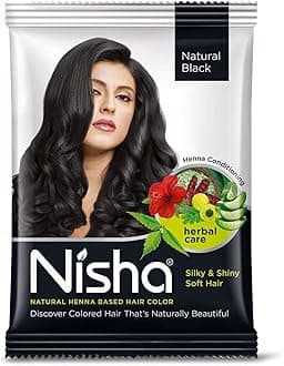 Nisha Natural Henna Powder For Hair Color, Natural Black Hair, Herbal Conditioning Hair Dye for Silky & Shiny Soft Hair Colour for Men & Women