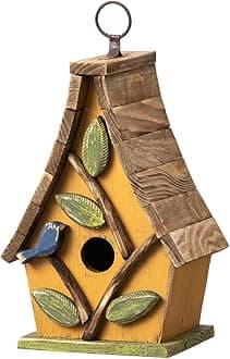 Yellow Birdhouse w/3D Leaves