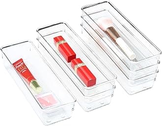 ihomecooker 6 Set Clear Plastic Junk Drawer Organizer Vanity Curlery Utensil Makeups Organizer for Kitchen 9''X 3''