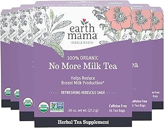 Earth Mama Organic No More Milk Tea | Reduce Breast Milk Production, Stop Breastfeeding & Wean Lactation, Postpartum Essentials for New Moms | 96 Teabags | Caffeine Free & Non-GMO