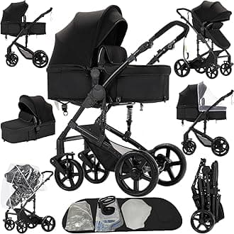 2 in 1 Baby Stroller, Convertible Pram, Reversible Standard Baby Stroller, Portable Baby Buggy, Infant Carriage, Foldable High Landscape Pushchair for Toddler Newborn (2US588-BLACK)