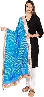 kalpit creations Women's Jaipuri Art Silk Bandhej Rajasthani Bandhani Dupatta with Gota Patti Lace