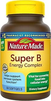 Nature Made Super B Energy Complex, Dietary Supplement for Brain Cell Function Support- 60 Softgels.