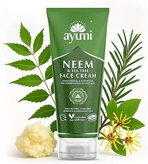 Ayumi Neem & Tea Tree Face Cream | Acne Cream with Witch Hazel | Oily Skin Moisturiser with Rosemary Oil | MoisturisingCream with Organic Shea Butter | Face Moisturiser for Men & Women | 1 x 100 ml