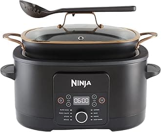 Foodi PossibleCooker, 8-in-1 Slow Cooker with Non-Stick Pot and Silicone Tongs, Steaming Rack, Integrated Spoon & Glass Lid, Slow Cook, Sear, Braise, Steam & more, 8L, Black/Copper MC1001UKCP
