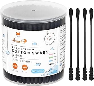 Black Cotton Swabs Spiral - 200 Count Organic Cotton Buds Gothic Bathroom Tightly Wrapped Charcoal Cotton Tips Paper Stick Soft Gentle Cruelty-Free Lint-Free, Round & Spiral (Black)