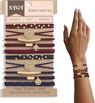 10 PCS Boho Hair Ties - No-Damage, 5 Styles for Thick & Thin Hair, Cute Stretch Bracelets, Braided Ponytail Holders, Blue