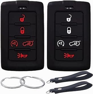 Silicone Rubber Key Fob Cover Compatible with 2021-2025 Jeep Grand Cherokee L Grand Wagoneer L Wagoneer Grand Cherokee L (Black with White Black with red, 5 Buttons)