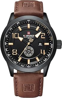 Sport Watches for Men Leather Band Waterproof Quartz Analog Wristwatch Easy to Read with Auto Date