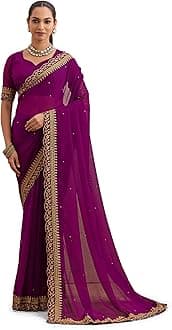 Saree for Women Georgette Embroidery Saree with Unstitched Blouse Piece