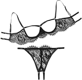Lilosy Sexy Underwire Floral Lace Sheer Lingerie Set for Women See Through Bra and Panty 2 Piece