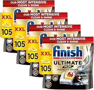 4 x 105 Finish Ultimate Plus Infinity Shine Dishwasher Tablets Lemon Total 420