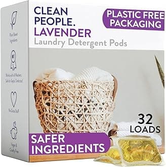 Clean People Laundry Washing Capsules - Plant-Based, Hypoallergenic Laundry Capsules - Ultra Concentrated, Plastic Free, Recyclable Packaging, Stain Fighting - Lavender, 32 Pack