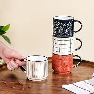Ceramic Stackable Cup Set of 4 (275ml) | Microwave & Dishwasher Safe, Glossy Finish, Perfect for Tea, Coffee & Gifting (Multicolour)