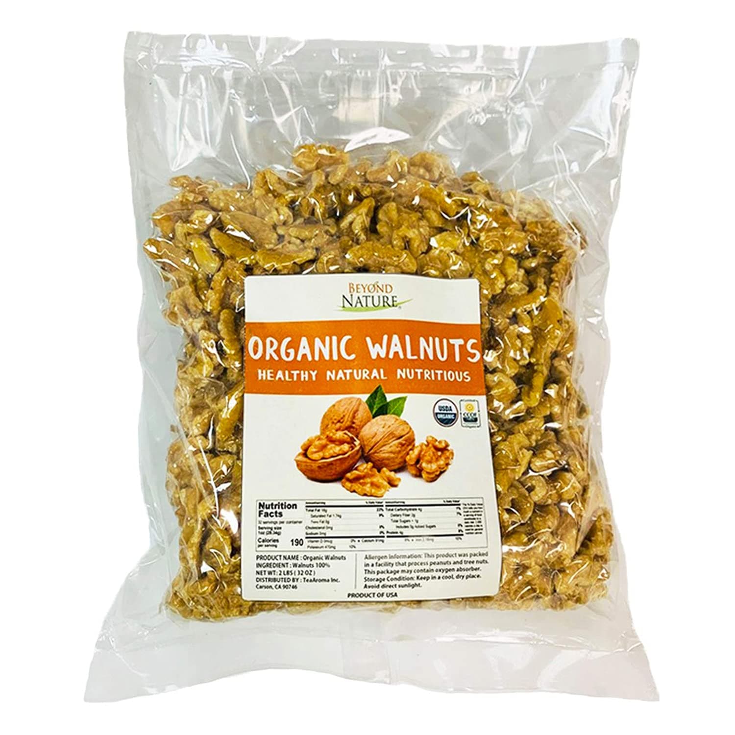 Beyond Nature Organic Raw Walnuts - Unsalted 2 Pound (32 oz) Vacuum Sealed, Non GMO, No Salt, Low Carb, Keto Friendly & Vegan Snack