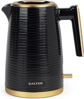 Salter EK5031BLK Palermo Textured Kettle, Electric, Cordless, 3 KW Rapid Boil, 360 Degrees Swivel Base, Water Indicator Window, Boil Dry Sensor, Auto Shut-Off, Strix Control, 1.7 L, Black and Gold