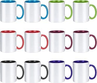 TANGLONG Sublimation Mugs 11 oz Sublimation Cups Bulk Coffee Mugs Tazas Para Sublimar 6 Assorted Colors Set of 12