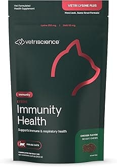 Lysine Immunity Health Chews, 250 mg Immune Supplement for Cats and Kittens with Allergies, Sneezing, Runny Nose and Watery Eyes, Chicken, 90 Count