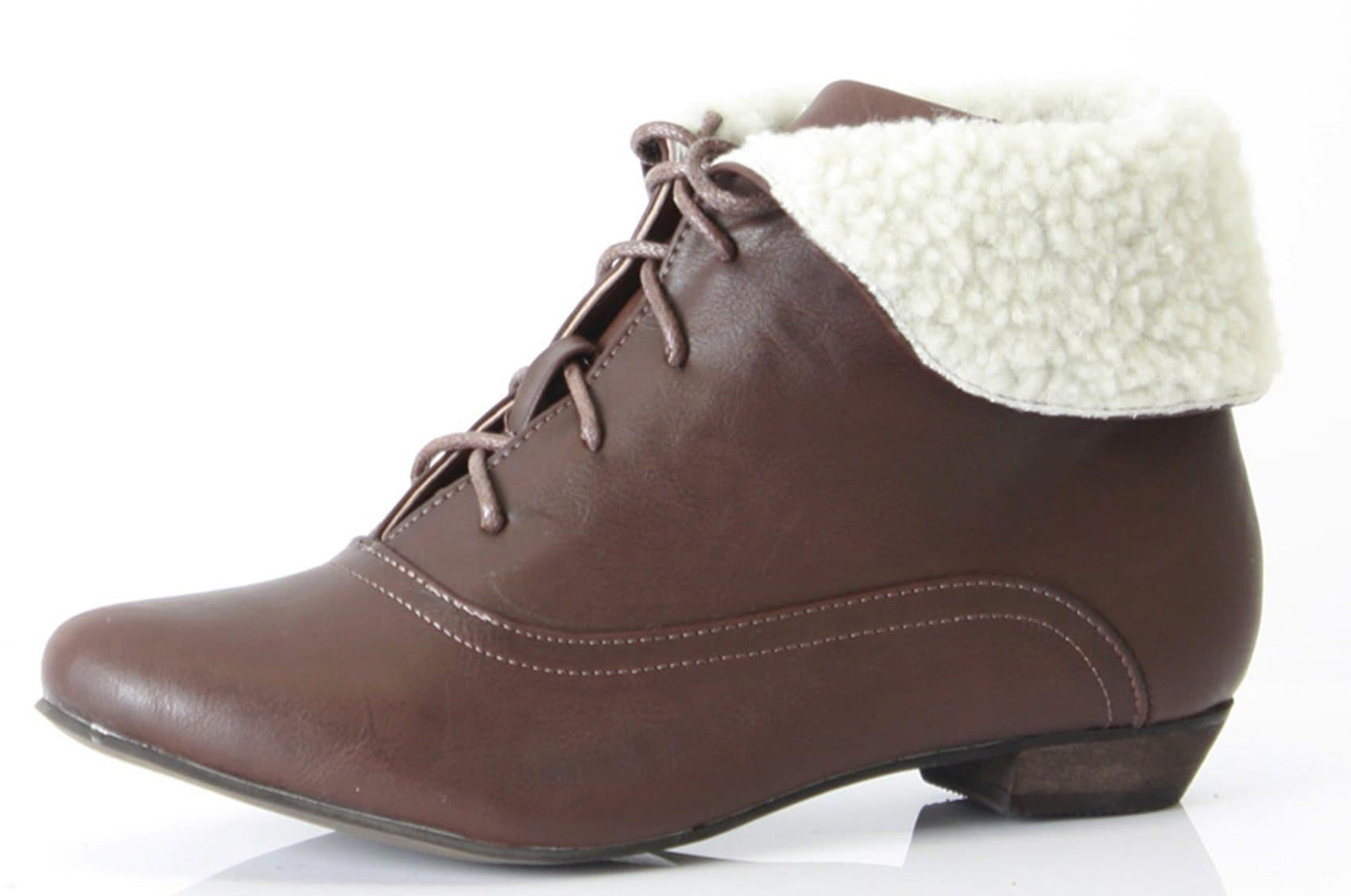 Style C Brown Size 3 - Ladies Flat Low Heel Pixie Vintage Retro Winter Ankle Boots