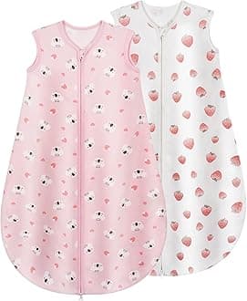 YukkiddsBaby Sleeping Bag 0.5 Tog 100% Cotton Lightweight and Breathable Summer Sleeping Bag for Baby Newborn 6-12 Months 2 Pack Pink Berry