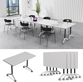 6-8 Person Conference Table Folding Conference Table for Office、Training, Seminar,Schools Modern Wood Conference Meeting Room Table Large Rectangular Conference Room Tables (4, White-2, 47in)