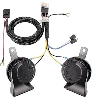 FARBIN 12V Electric Air Horn Kit for Truck, Car, SUV, Motorcycle, Boat - Black Horn with Wire Harness