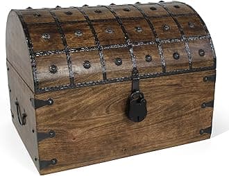 Pirate Treasure Chest with Iron Lock and Skeleton Key - Wooden Storage and Decorative Box (XXX-Large 21 x 15.75 x 15.75)