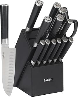 High-Carbon 1.4116 German Steel 15 Piece Full Tang Forged Cutlery Kitchen Knife Block Set - Black