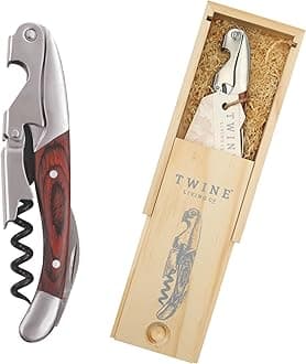 Double Hinged Waiters Corkscrew Wine Opener in Wooden Gift Box, Durable Stainless Steel with Built-in Bottle Opener and Foil Cutter for Home Bar, Kitchen, Travel, Gifts for Wine Lovers, Set of 1