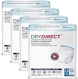 - Dry Direct Super Overnight Underwear, Soft Cloth-Like Adult Diapers, Overnight Disposable Incontinence Protection - Large (Case of 56)