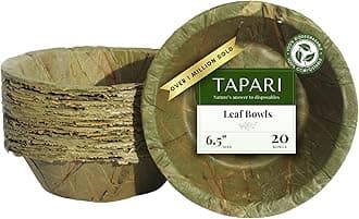 TAPARI Sturdy Eco-Friendly Disposable Leaf Bowls - 100% Compostable and Biodegradable - Pack of 20 Ø 6 inch / 15cm leaf bowls for Parties – Ethically Produced - Chaumin plate