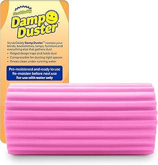 Scrub Daddy Damp Duster, Multipurpose Dusters for Cleaning - Wooden & Venetian Blind Cleaner Tool, Ridged Wet Dust Sponge for Skirting Board, Radiator, Blinds & Mirrors, Home Cleaning Products, Pink