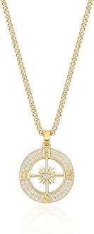 18k Gold Plated Chain Link Necklace for Women, Baroque Pearl/Compass Pendant Necklace