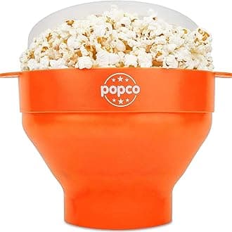 POPCO Popcorn Popper Microwave Collapsible - Large Microwave Popcorn Maker with Handles - Dishwasher Safe Silicone Pop Corn Bowl - Ideal for Quick Snacks - Orange C