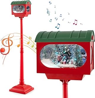 5 Ft Christmas StreetLamp, Sound Activated Indoor Streetlight with LED Lights, Music, Cascading Snow & Built-in Holiday Scene, Musical Snowy Lamp Post for Porch, Foyer, Living Room