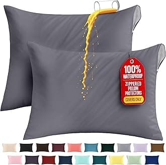 Utopia Bedding Premium 100% Waterproof Pillow Protectors with Zipper Standard Size (Set of 2), Bed Bug and Dust Mite Proof Zippered Pillow Covers, Pillow Encasement Cases, Gray