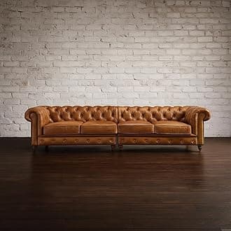 Modern Classic Sofa Couch Fabric & Valvet Tufted Chesterfield Sofa Living Room and Office (Brown Leathrette (4 Seater))