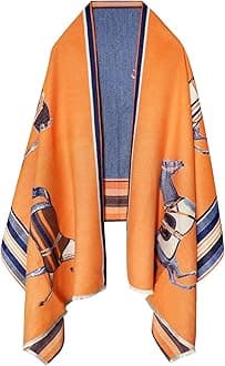 Women's Scarf Shawls and Wraps for Evening Dresses, Soft Large Blanket Pashmina for Fall Winter with Gorgeous Color, H 1 Orange and Blue