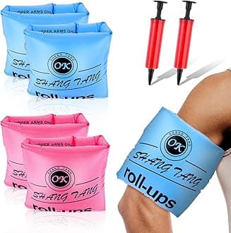 2 Pack Arm Floaties for Adults and Kids, Water Wings Inflatable Arm Swimming Floats Swim Rollup Arm Bands with Inflator Safety Arm Floaties for Swimming Pool Water Sports Party