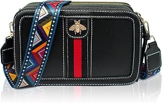 Designer Crossbody Bag Bee Shoulder Purse for Women Trendy Wide Strap Camera Clutch PU Leather Handbag
