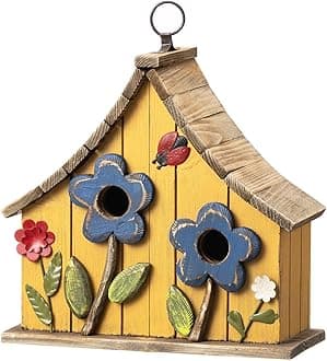 Yellow Birdhouse with 3D Flowers