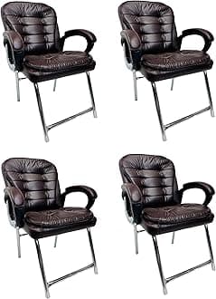 OFFICE SEATING Principal Manager Office Visitor Study Home Reception Chair with arm Rest & Cushion seat Back (4, Coffee, H Type Frame)