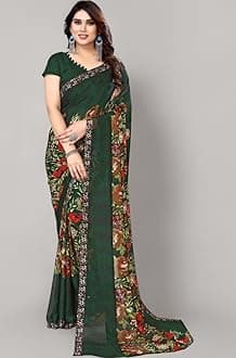 Women's Printed Trendy Georgette Green Color Saree With Blouse Material