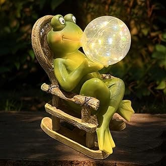 Solar Frog Garden Decor, Cute LED Light Resin Statue for Yard, Fairy Garden Accessories, Outdoor Lawn Ornaments, Art Unique Housewarming Gift Frog Solar Figurines for Patio Home