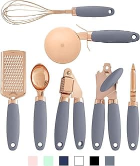 Kitchen Gadget Set Copper Plated Stainless Steel Utensils with Soft Touch Handles, Copper Grey, 7 Pieces