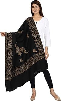 SWI WITH LABEL Women's Kashmiri Hand Embroidered Pure Wool Shawl (6012_Black_Free Size)