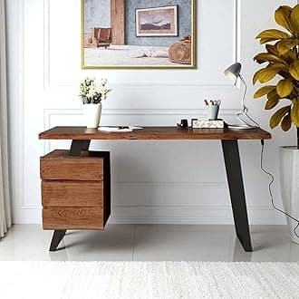 Acacia Wood Study Table with Drawer Storage Solid Wood Writing Table Computer Desk for Home Office Living Room (Brown Finish)