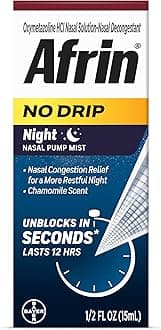 Afrin No Drip Night Pump Nasal Mist, Fast and Powerful Congestion Relief, chamomile, 0.5 Fl Oz (Pack of 1)